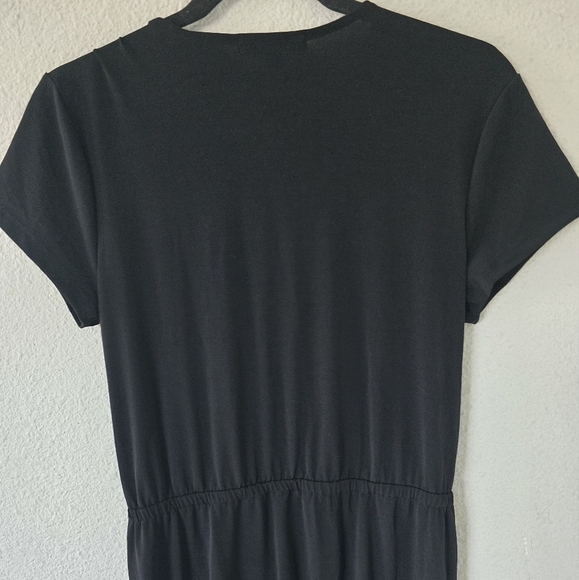 Banana Republic Dress Women Sz M Deep Plunge Black Fit And Flare Midi Witchy - Picture 7 of 9